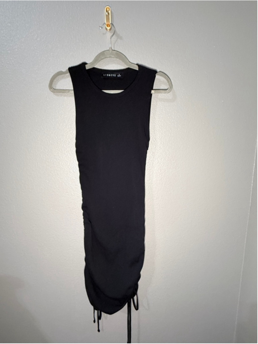 Women's LIONESS Black Ribbed Ruched Mini Dress S - Picture 3 of 6